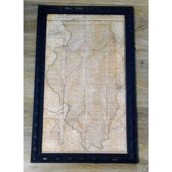 1878 Rand McNally 8th Annual Illinois Railroad & Warehouse Framed Fold Out Map - Picture 4 of 6